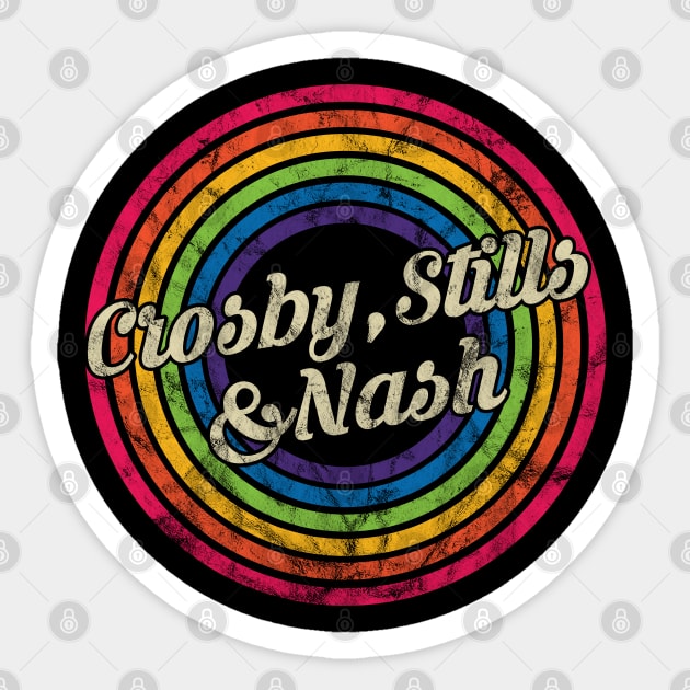 Crosby , Stills & Nash - Retro Rainbow Faded-Style Sticker by MaydenArt